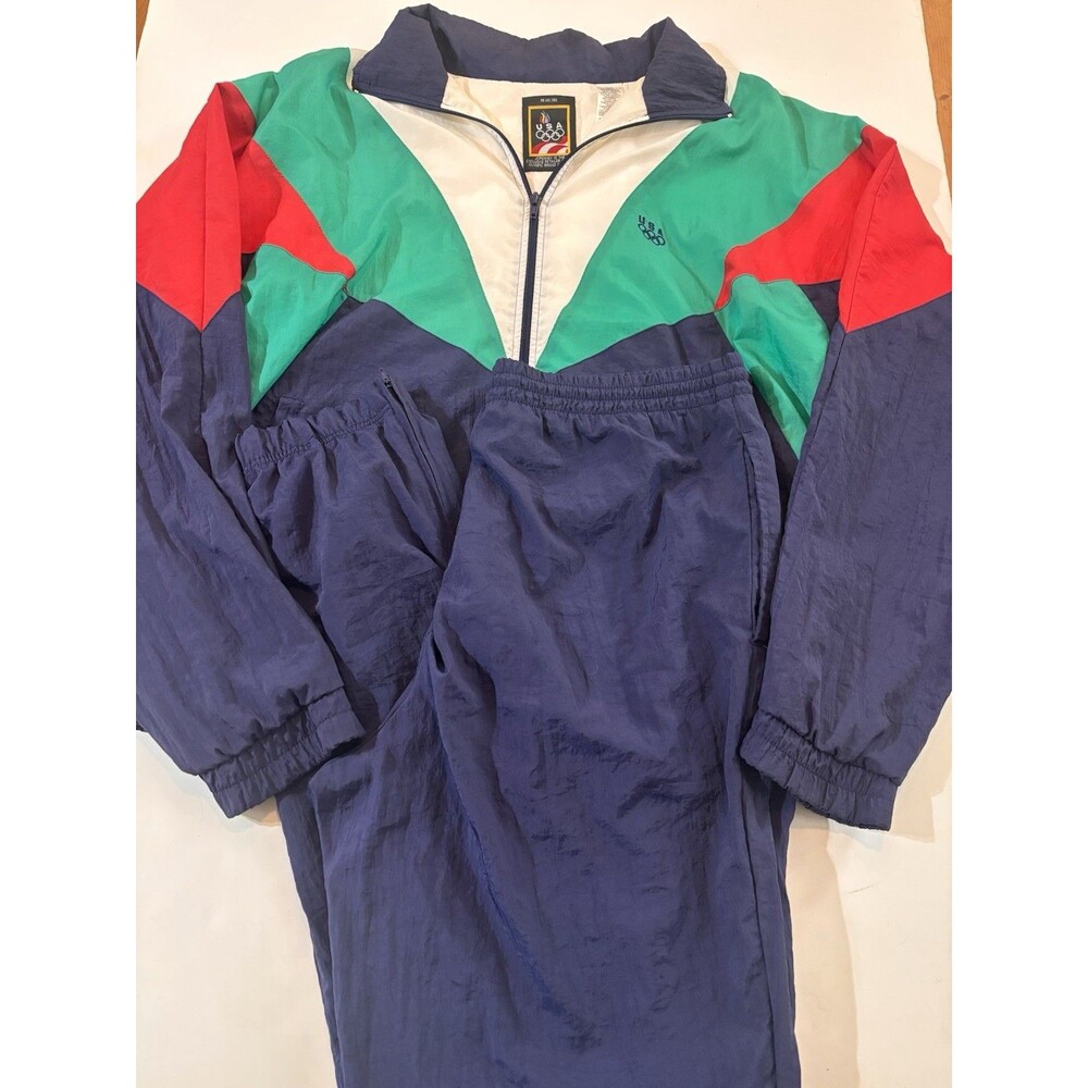 Vtg 90s USA Olympic JCPenney Tracksuit M Windbreaker Jacket Pants Colorblock